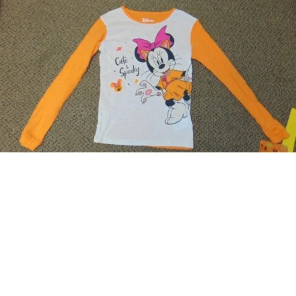 Minnie Mouse Halloween Pajamas 12 Orange White 2 Pc Shirt & Pants Girls Disney